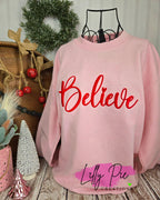 Puff Believe Embroidered Christmas Sweatshirt - Light Pink Sweatshirt