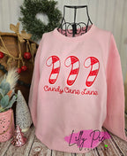 Candy Cane Lane Embroidered Christmas Sweathirt - Pink and Mint Sweatshirts available