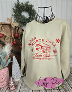 North Pole Book Club Embroidered Sweatshirt - Red and Sand Sweatshirts Available