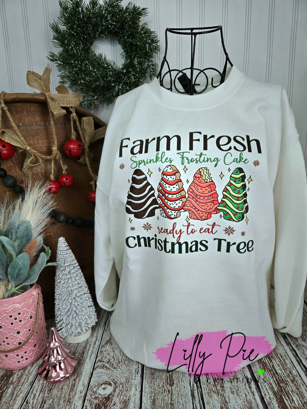 Farm Fresh, Christmas Tree Cake Sublimated White Sweatshirt