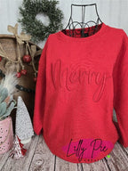 Merry Embroidered Christmas Sweatshirt - Monotone Red