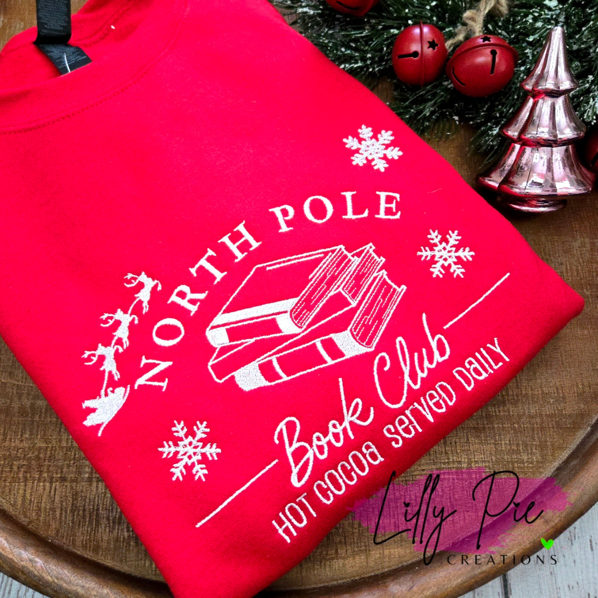 North Pole Book Club Embroidered Sweatshirt - Red and Sand Sweatshirts Available