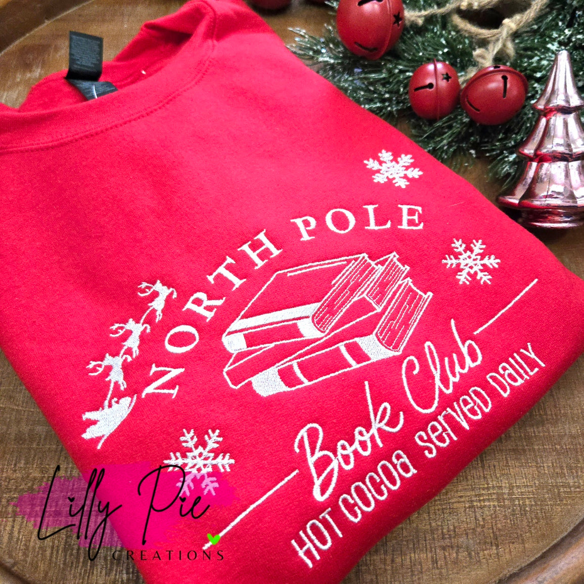 North Pole Book Club Embroidered Sweatshirt - Red and Sand Sweatshirts Available