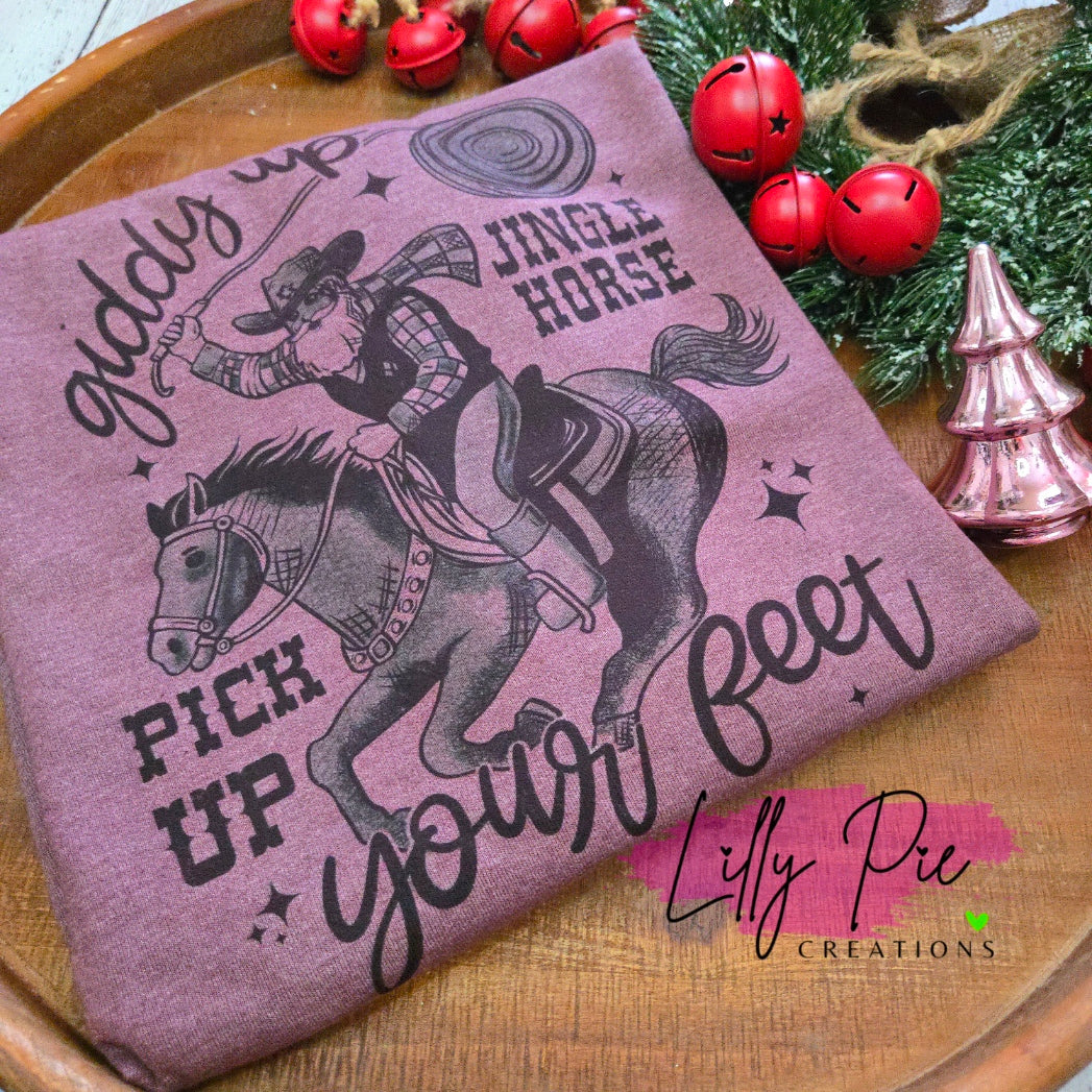 Giddy Up Jingle Horse Pick Up Your Feet - Maroon Sublimated Sweatshirt