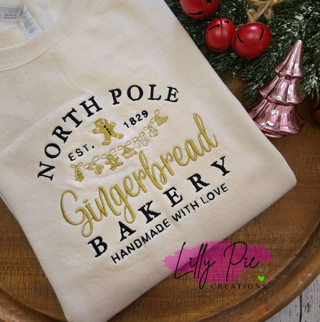 North Pole Gingerbread Bakery Embroidered Christmas Sweatshirt