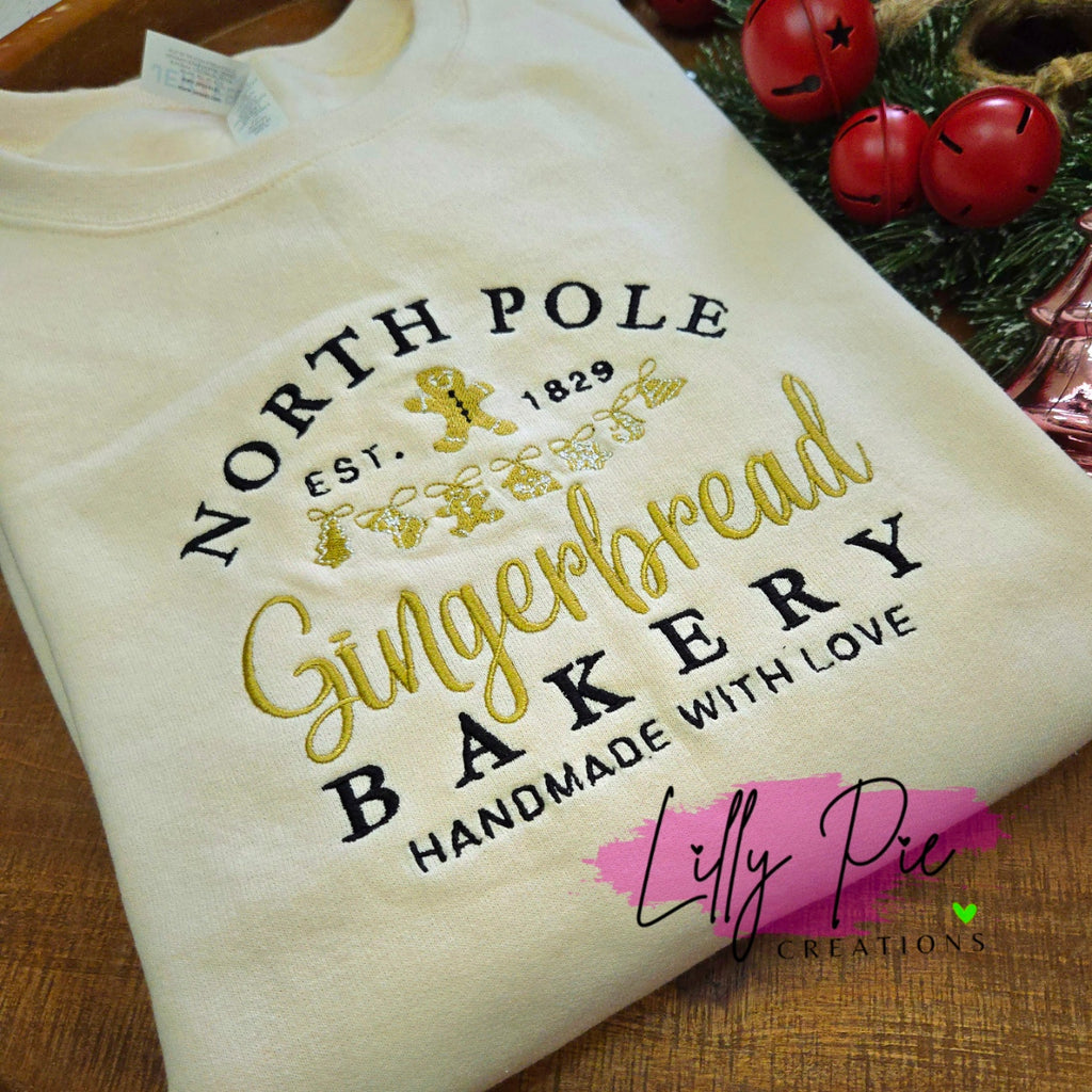 North Pole Gingerbread Bakery Embroidered Christmas Sweatshirt