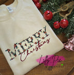 Merry Christmas Floral Embroidered Sweatshirt - 2 colors available
