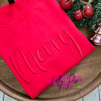 Merry Embroidered Christmas Sweatshirt - Monotone Red