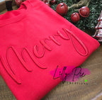 Merry Embroidered Christmas Sweatshirt - Monotone Red