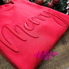 Merry Embroidered Christmas Sweatshirt - Monotone Red