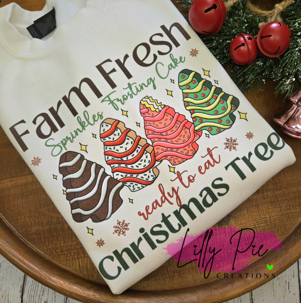 Farm Fresh, Christmas Tree Cake Sublimated White Sweatshirt