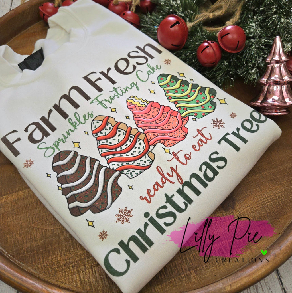 Farm Fresh, Christmas Tree Cake Sublimated White Sweatshirt