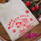 North Pole Book Club Embroidered Sweatshirt - Red and Sand Sweatshirts Available