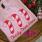 Candy Cane Lane Embroidered Christmas Sweathirt - Pink and Mint Sweatshirts available