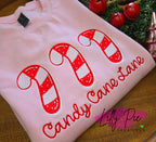 Candy Cane Lane Embroidered Christmas Sweathirt - Pink and Mint Sweatshirts available
