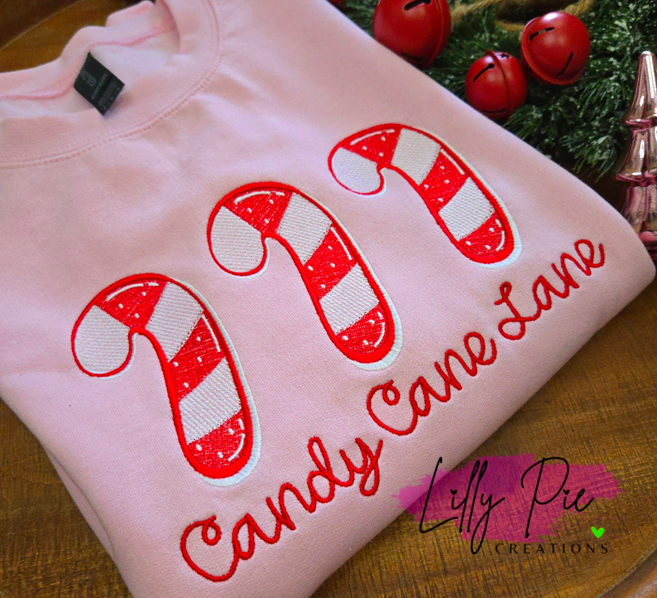 Candy Cane Lane Embroidered Christmas Sweathirt - Pink and Mint Sweatshirts available