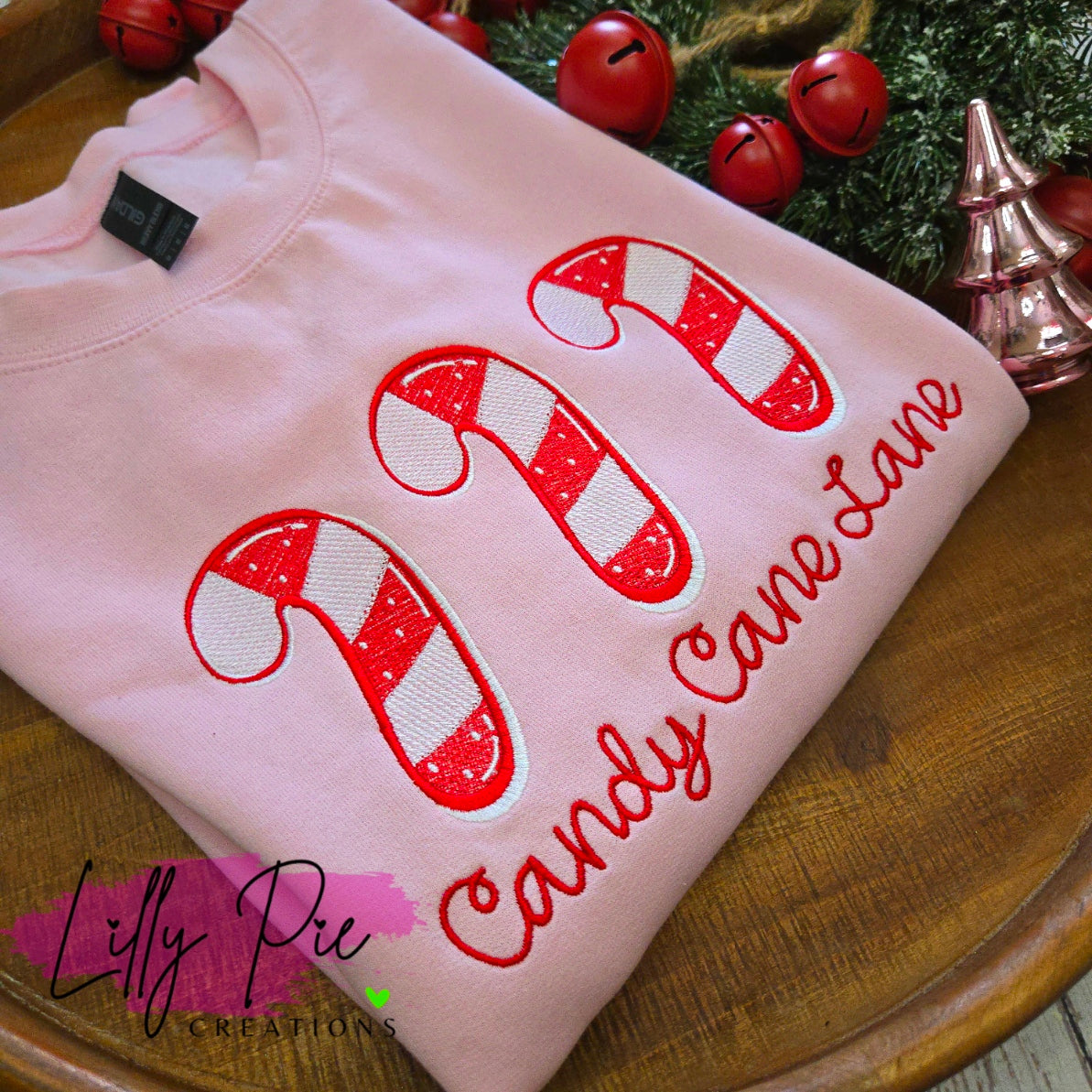 Candy Cane Lane Embroidered Christmas Sweathirt - Pink and Mint Sweatshirts available