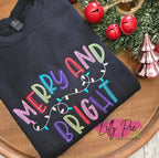 Merry & Bright Christmas Sweatshirt with Embroidered Christmas Lights