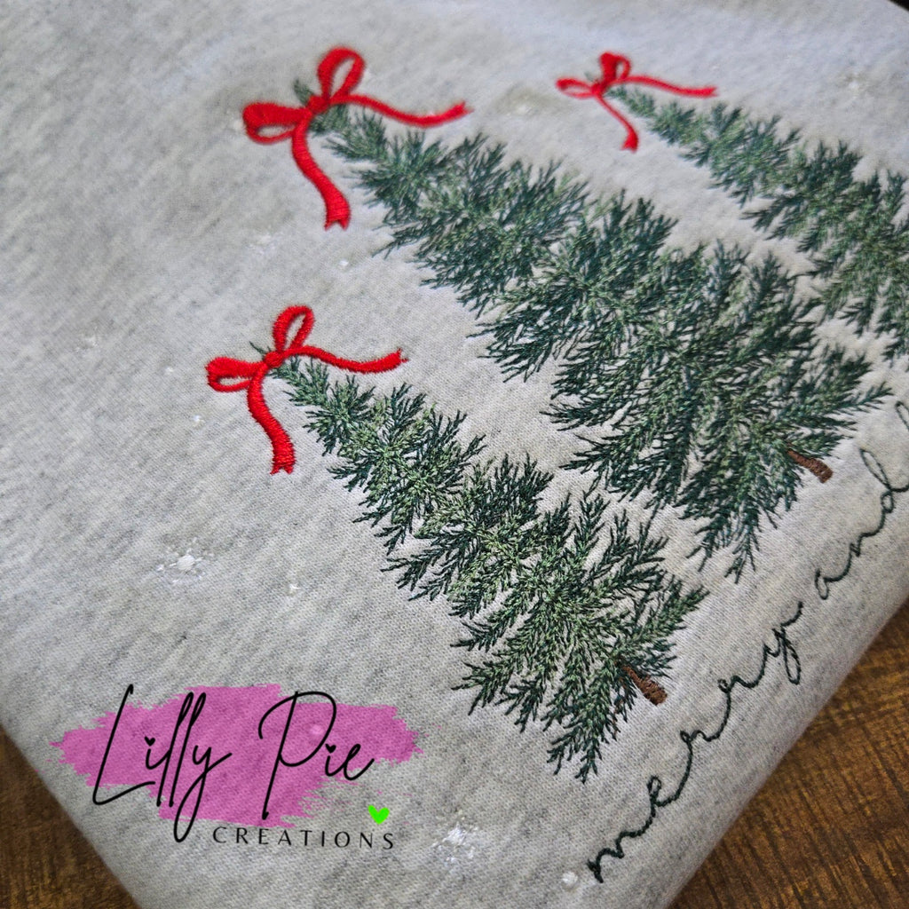 Merry & Bright Christmas Trees with Snow Embroidered Sweatshirt