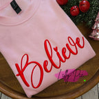 Puff Believe Embroidered Christmas Sweatshirt - Light Pink Sweatshirt