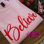 Puff Believe Embroidered Christmas Sweatshirt - Light Pink Sweatshirt