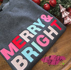 Merry & Bright Embroidered Sweatshirt - Available in Pink, Grey or Blue