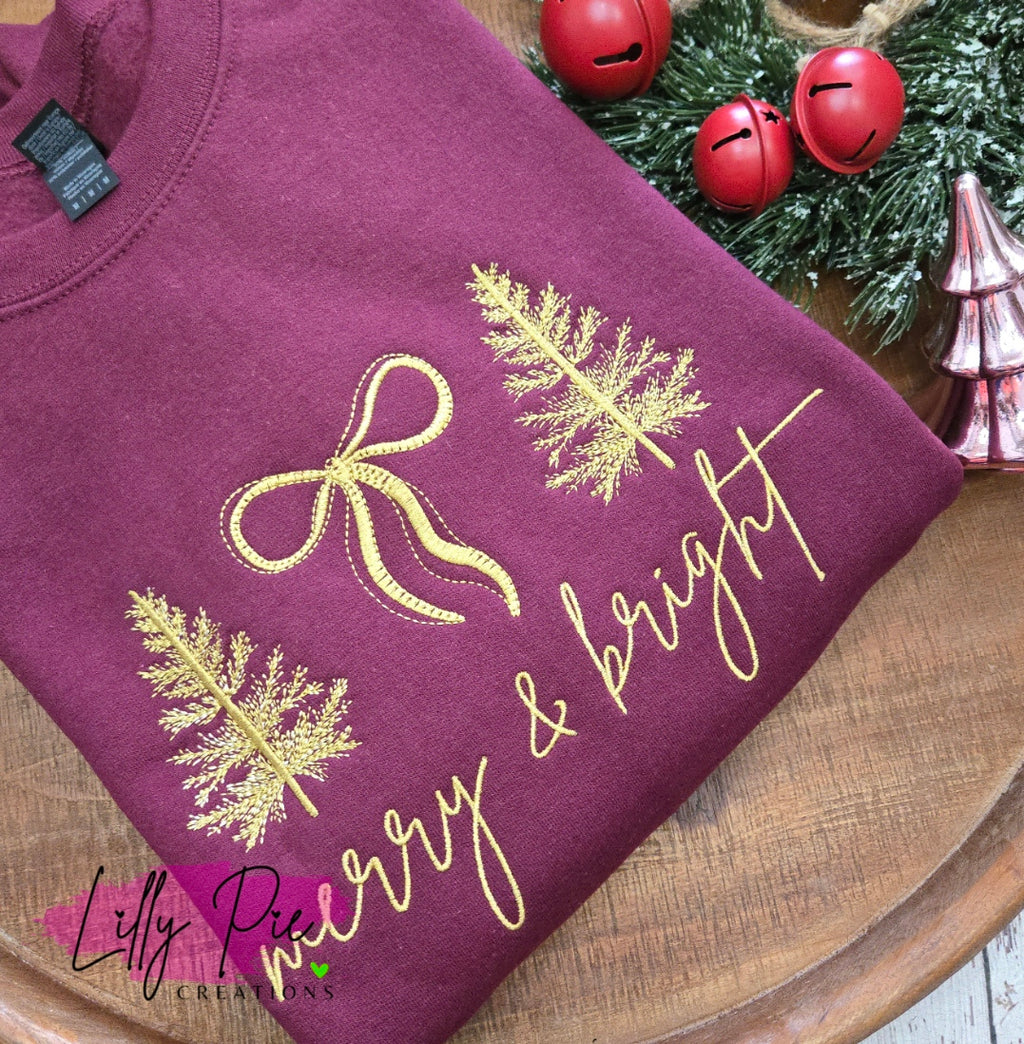 Merry & Bright Christmas Tree & Bow Sweatshirt