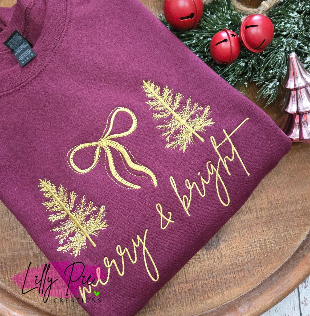 Merry & Bright Christmas Tree & Bow Sweatshirt