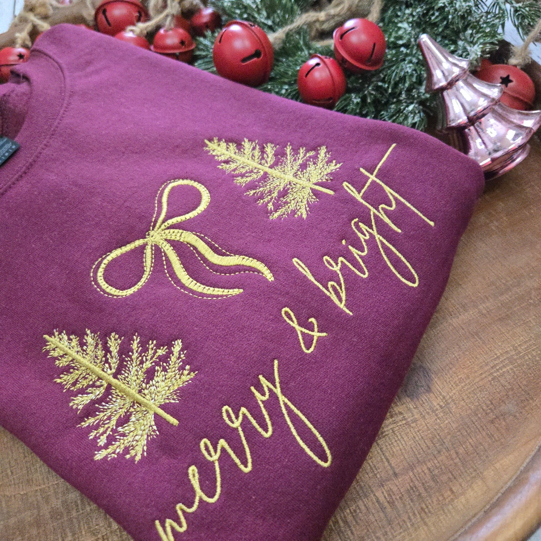 Merry & Bright Christmas Tree & Bow Sweatshirt
