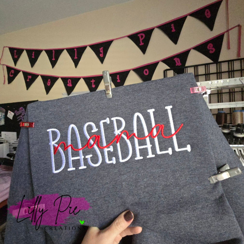 Baseball Mama Sweatshirt - With Optional Slit side Seams with Baseball Bow Applique