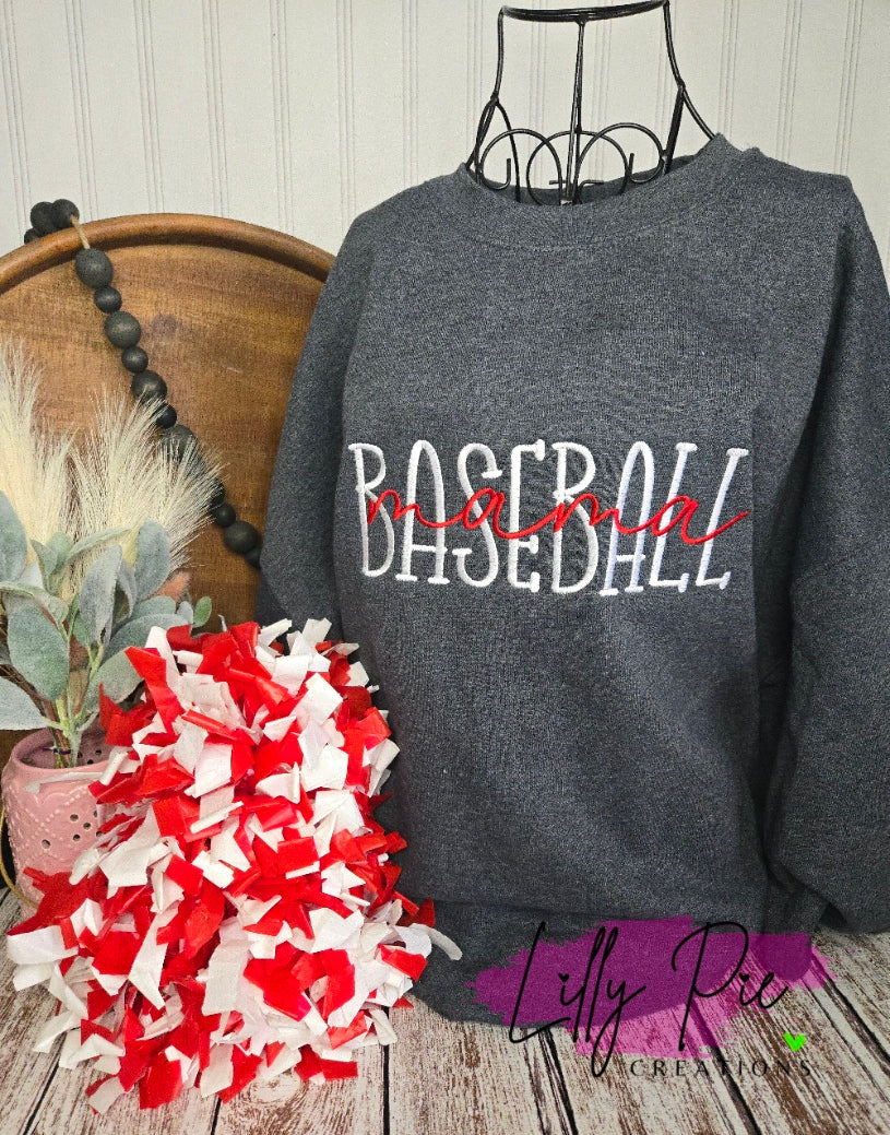 Baseball Mama Sweatshirt - With Optional Slit side Seams with Baseball Bow Applique