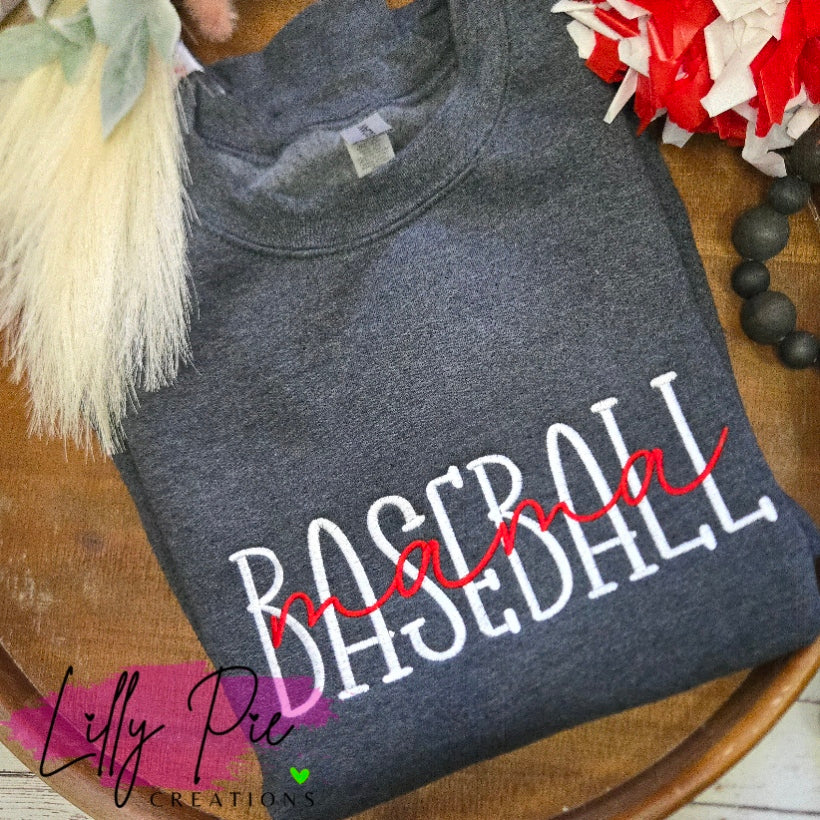 Baseball Mama Sweatshirt - With Optional Slit side Seams with Baseball Bow Applique