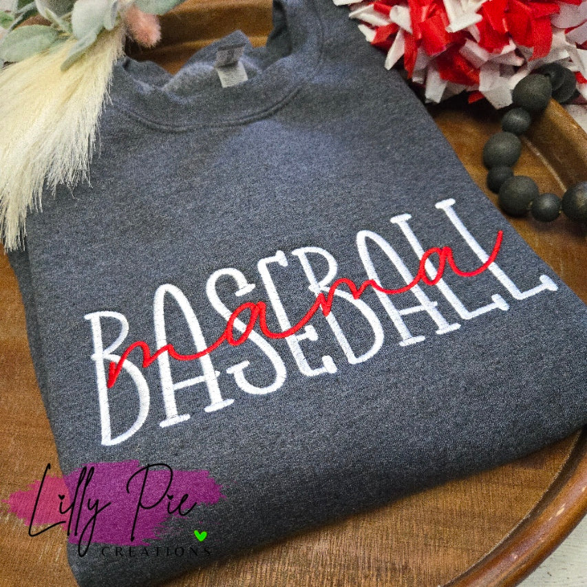 Baseball Mama Sweatshirt - With Optional Slit side Seams with Baseball Bow Applique