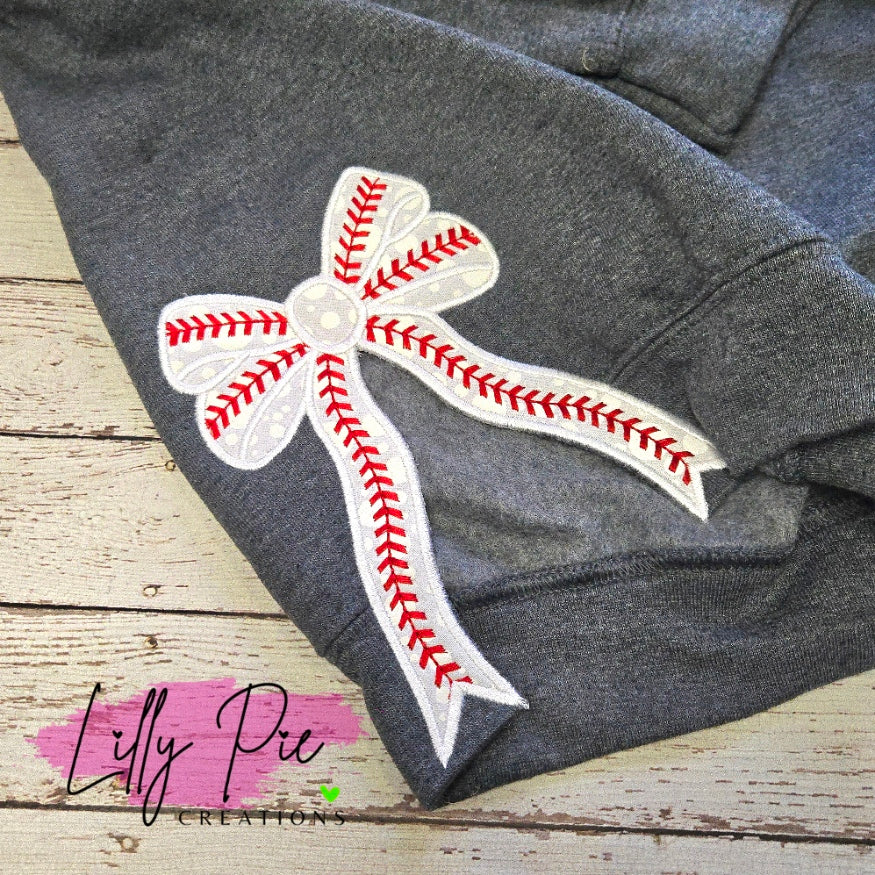 Baseball Mama Sweatshirt - With Optional Slit side Seams with Baseball Bow Applique