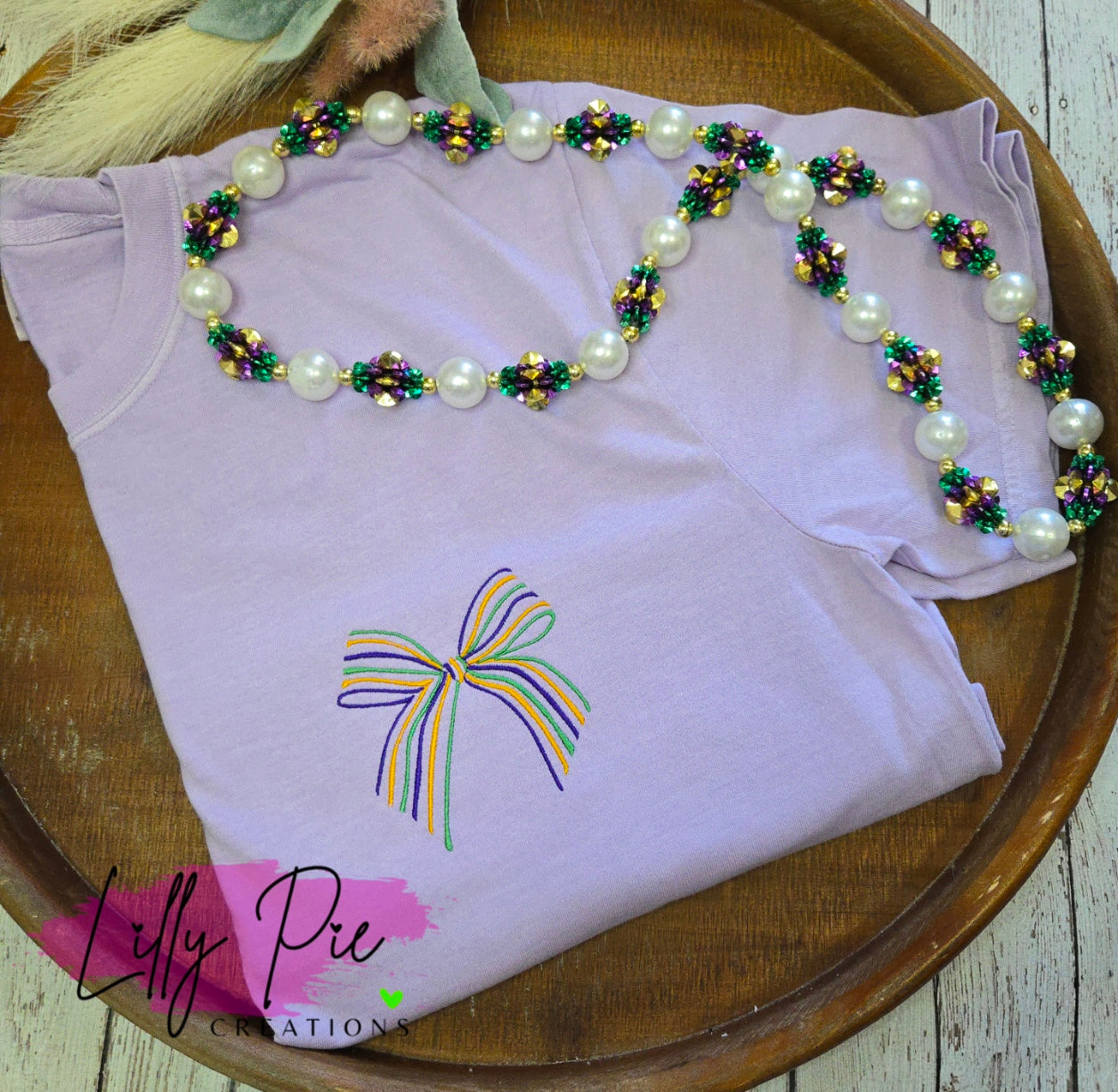 Mardi Gras Bow Comfort Colors Embroidered T-shirt