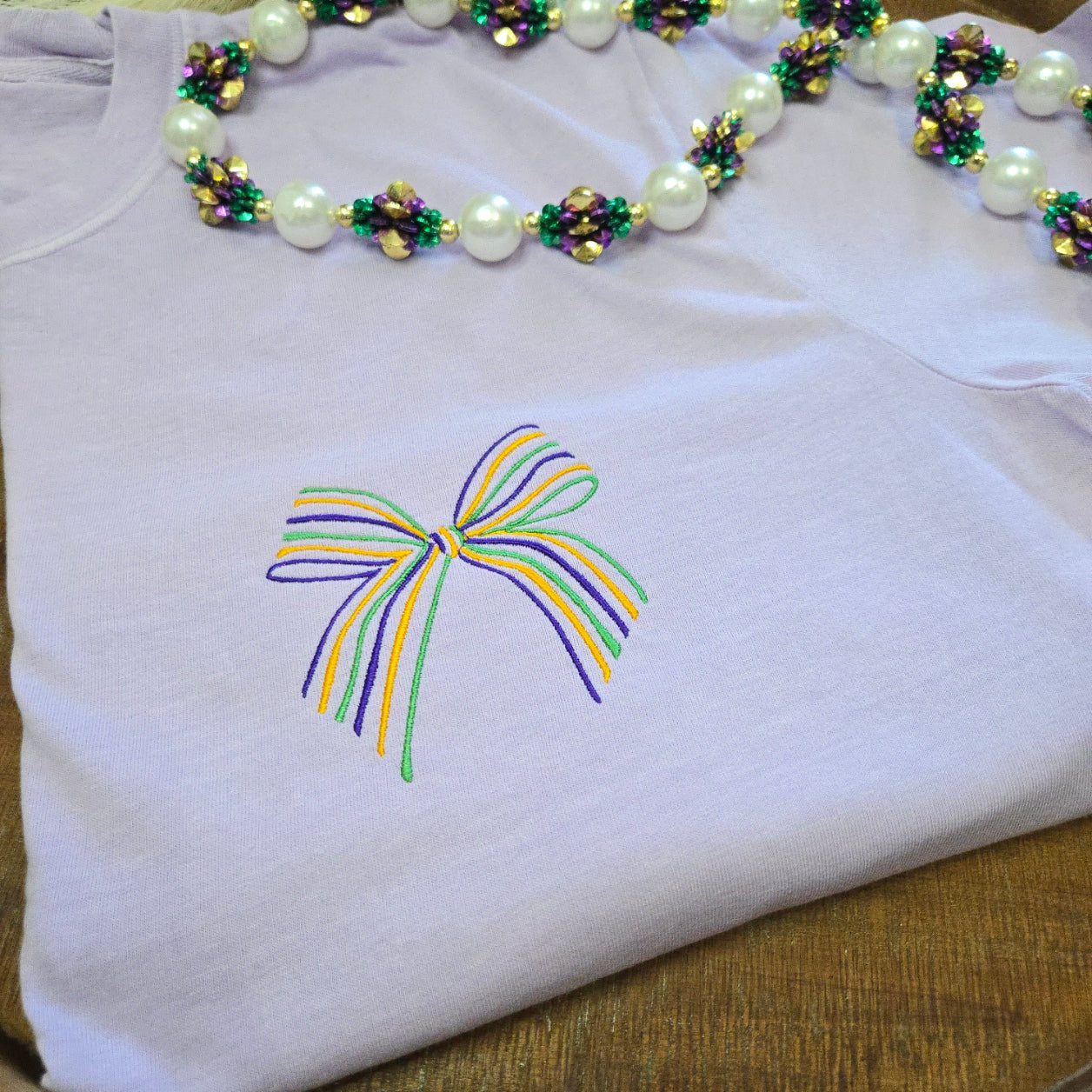 Mardi Gras Bow Comfort Colors Embroidered T-shirt