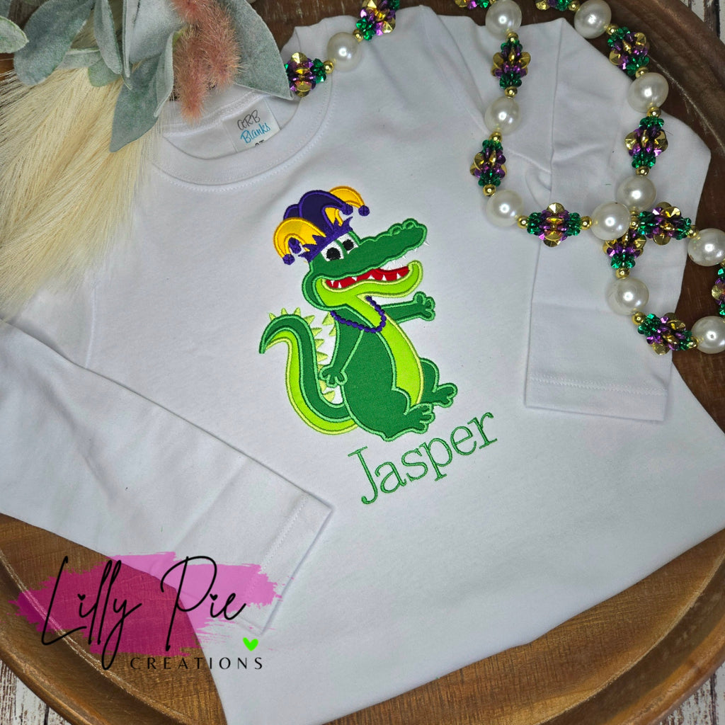 Mardi Gras Alligator Applique Shirt - Boys Mardi Gras Shirt