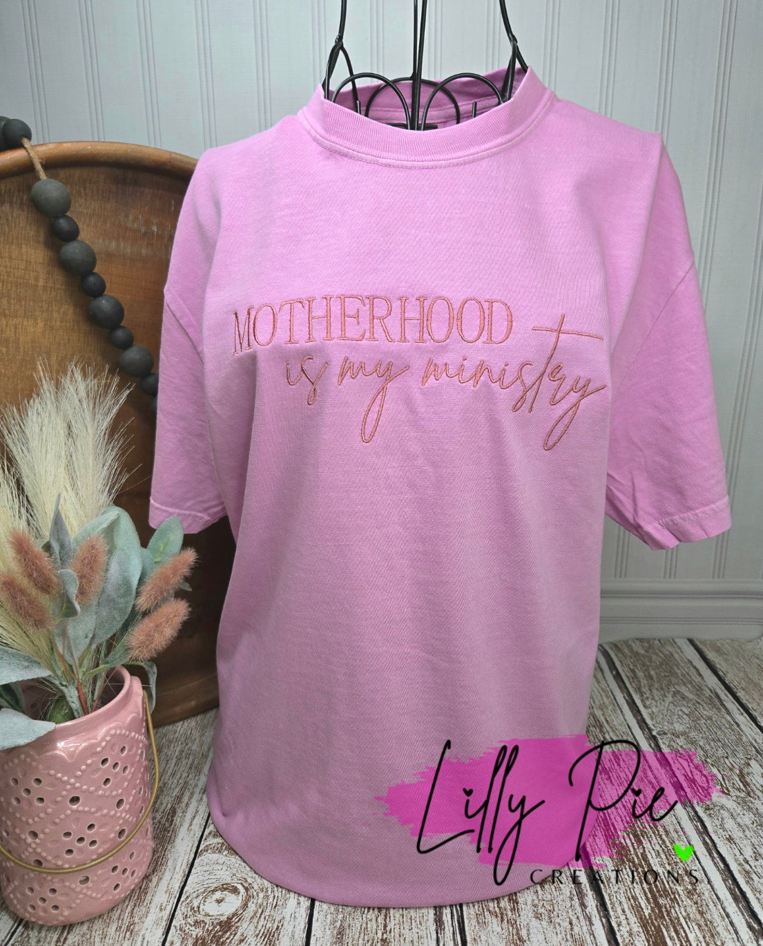 Motherhood is my Ministry Comfort Colors Embroidered Shirt