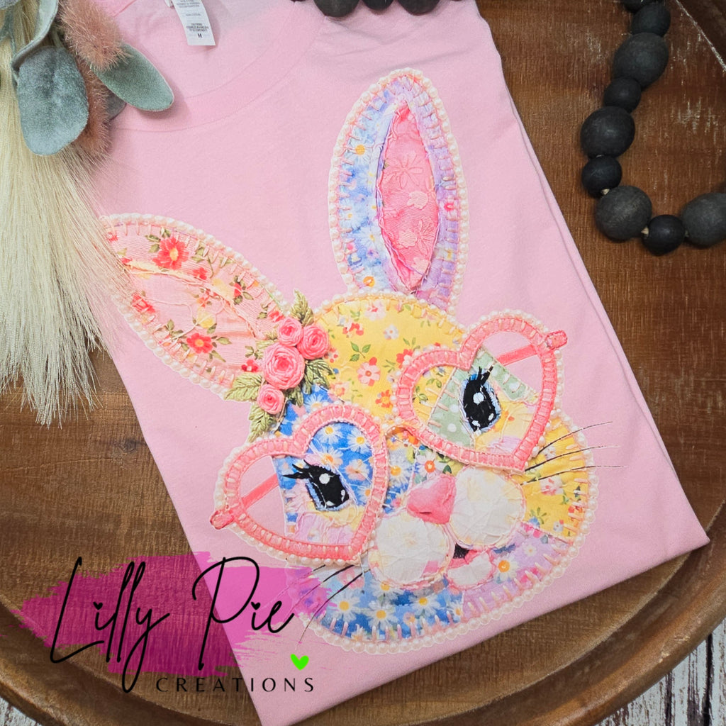 Patchwork Bunny Light Pink Easter Tee