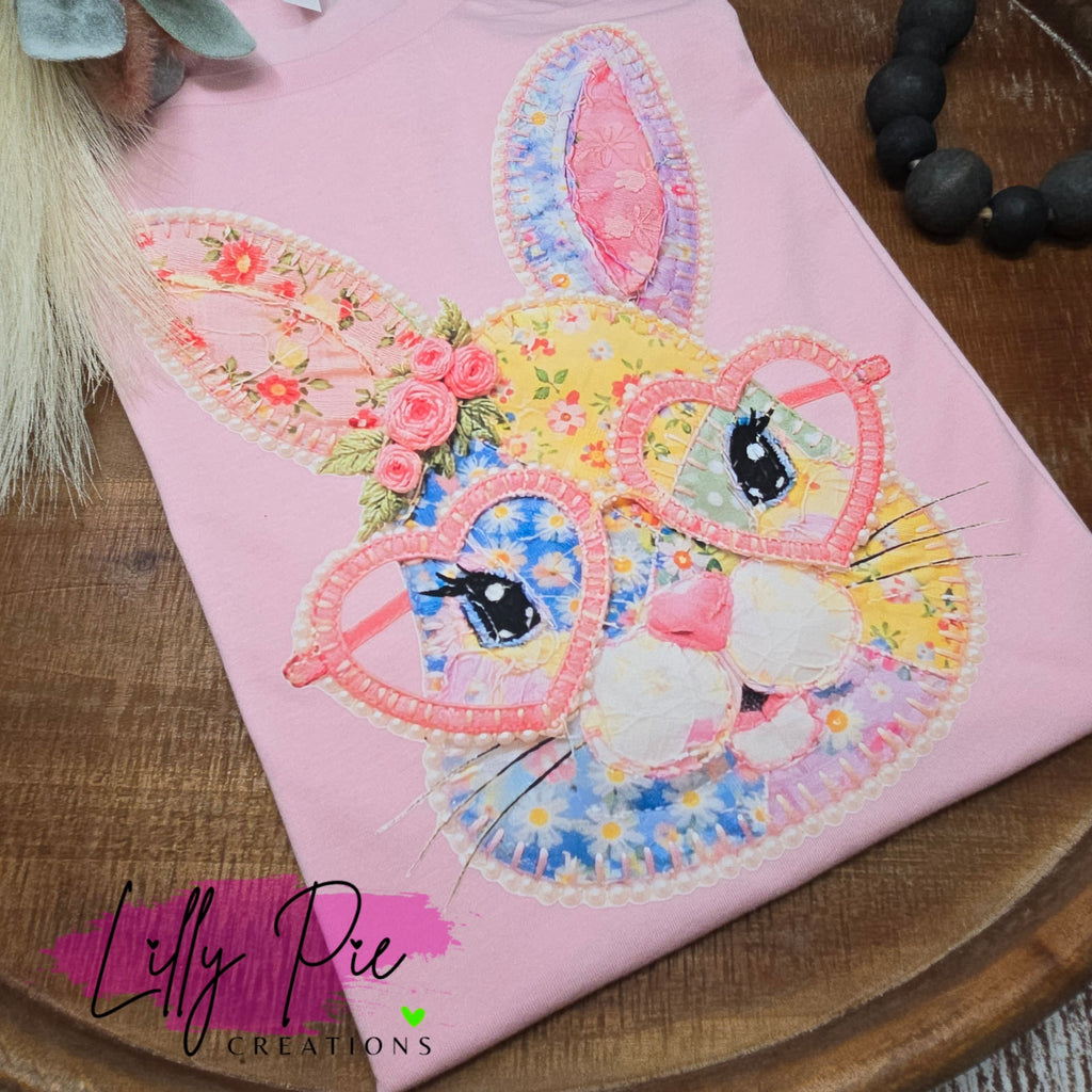 Patchwork Bunny Light Pink Easter Tee