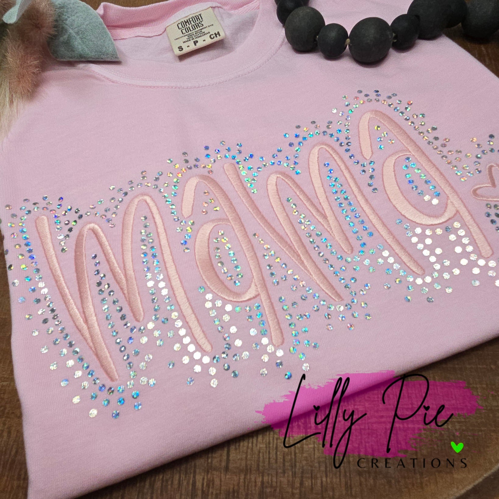 Mama Embroidered Comfort Colors T-shirt- Available with and without spangles
