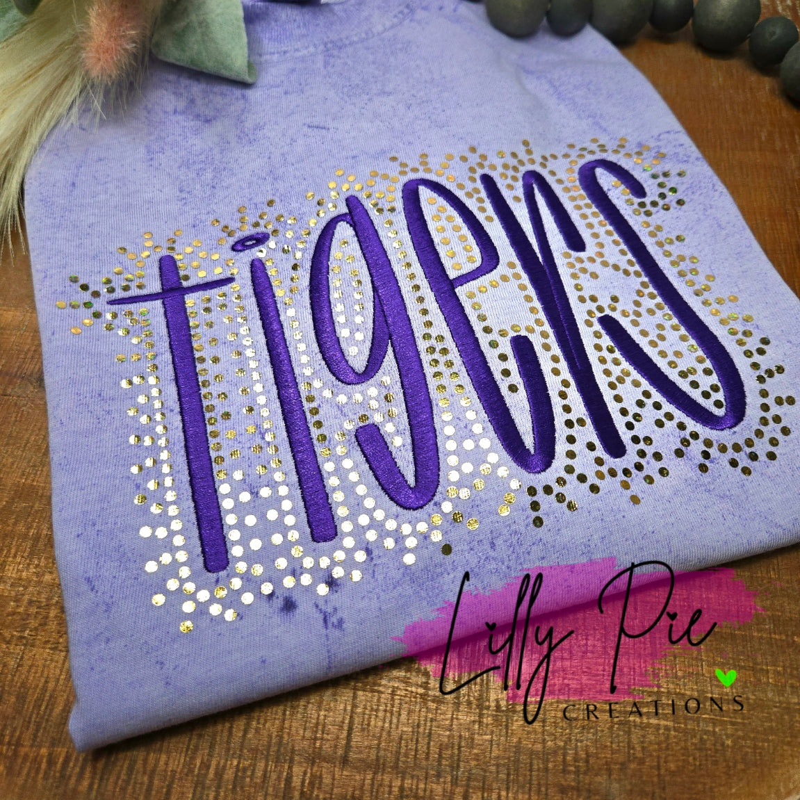 Tiger Embroidered Tee with Gold Sparkles