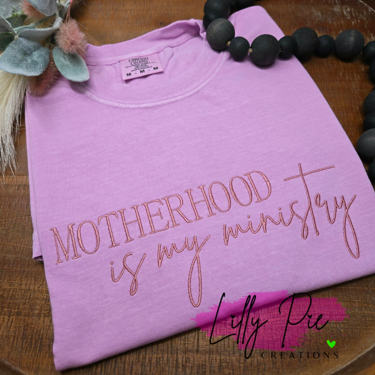 Motherhood is my Ministry Comfort Colors Embroidered Shirt