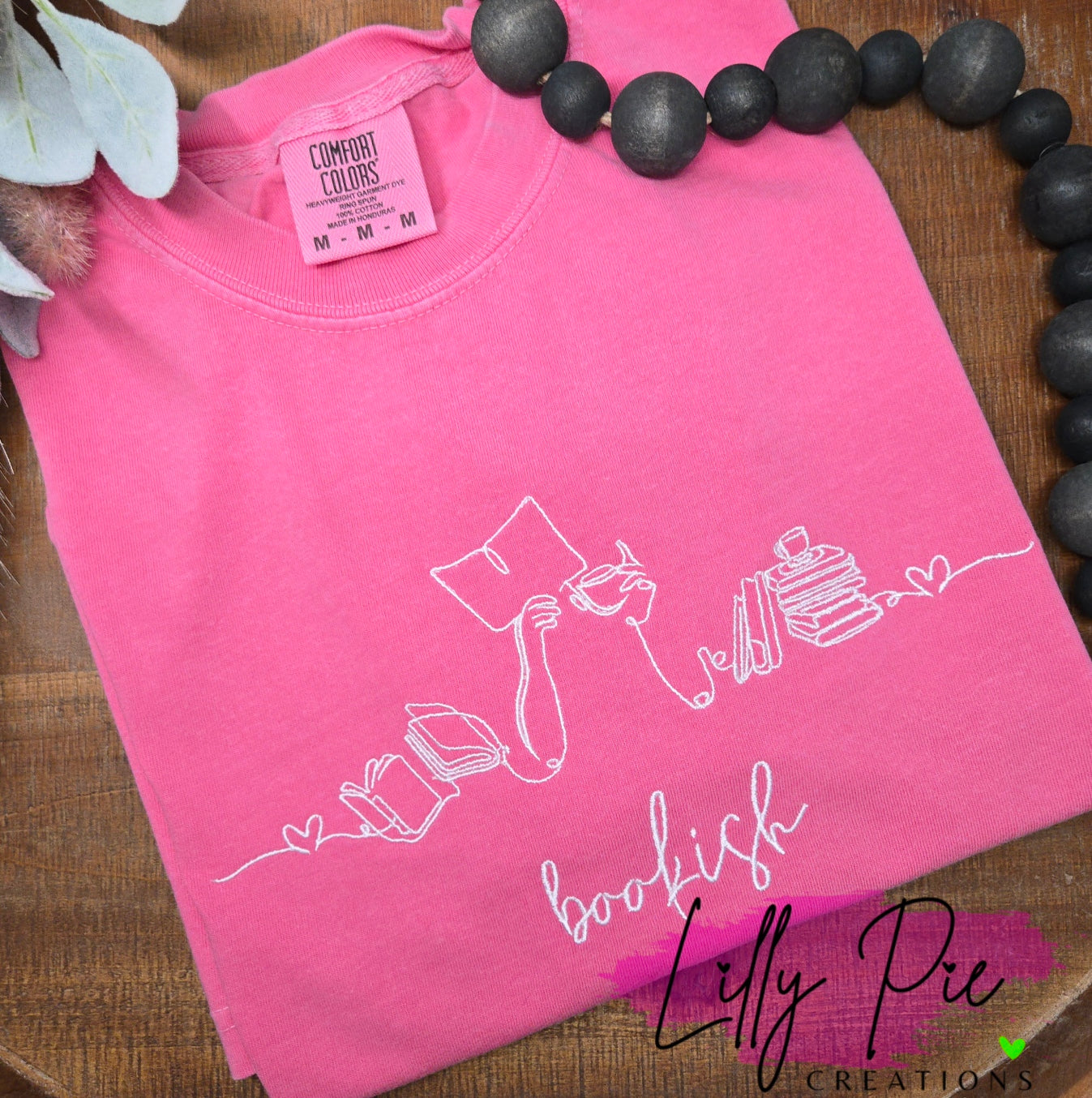 Bookish Line Art Embroidered Comfort Colors Tee