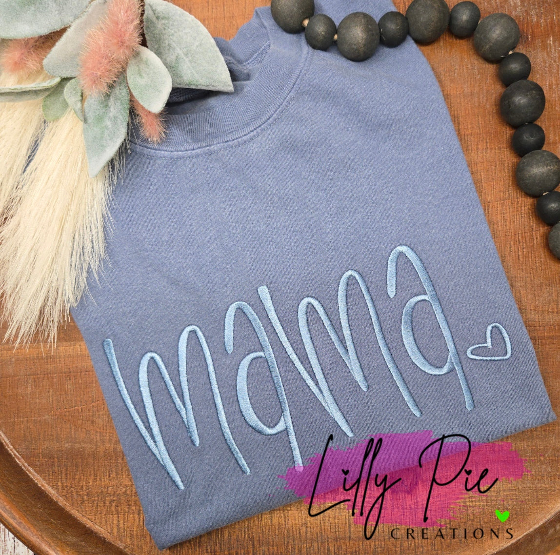 Mama Embroidered Comfort Colors T-shirt- Available with and without spangles