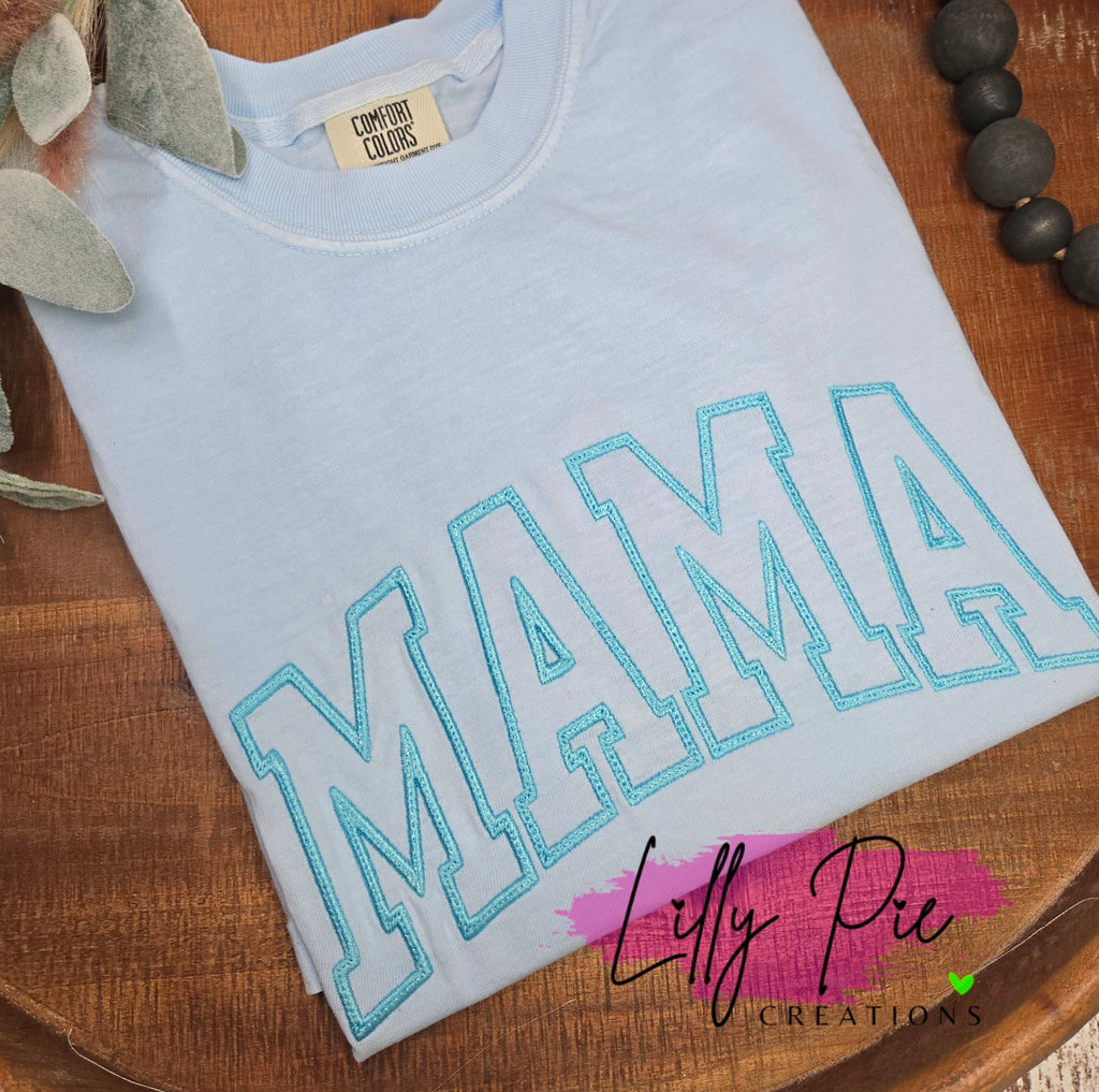 Preppy Embroidered Mama Comfort Colors Tee- Monochrome Mama Shirt