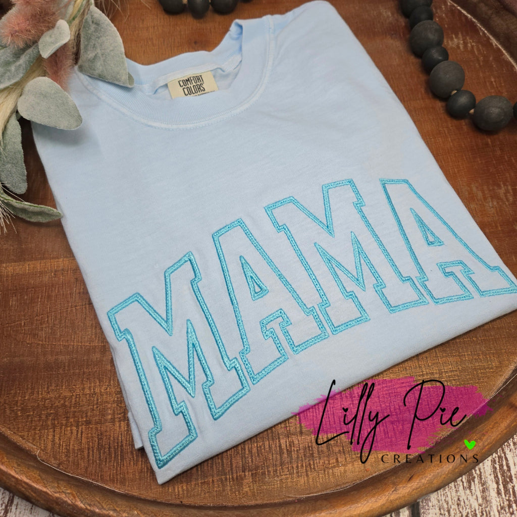 Preppy Embroidered Mama Comfort Colors Tee- Monochrome Mama Shirt