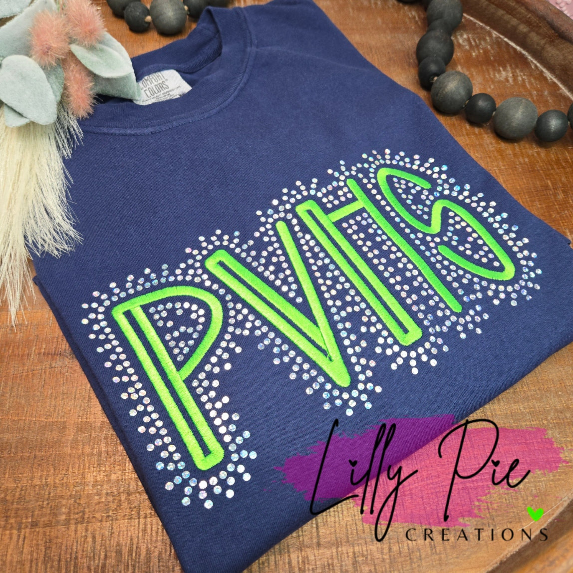 Custom Embroidery and Spangle Initial Tee/Sweatshirt - Schoot Spirit, Team Spirit, Dance Company,