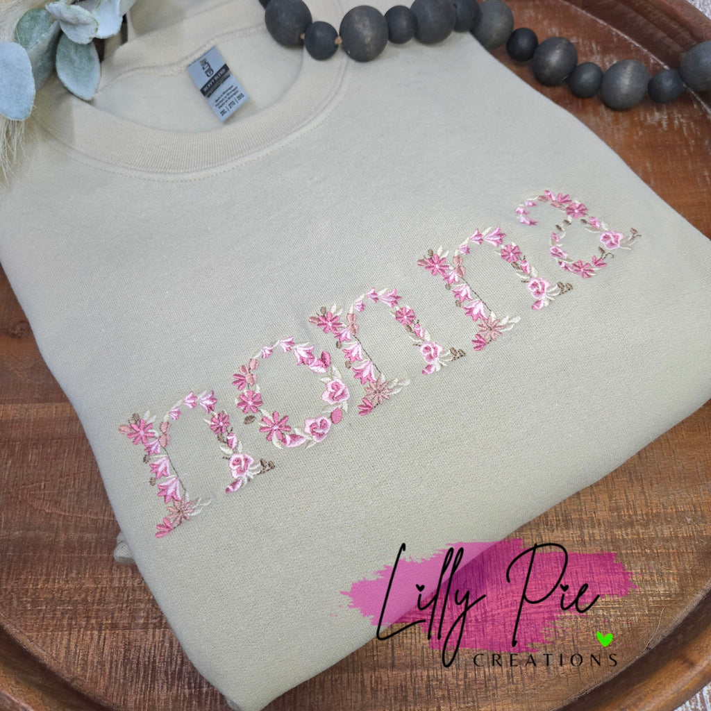 Custom Floral Word Embroidered Sweatshirt - Pink, blue or neutral designs available