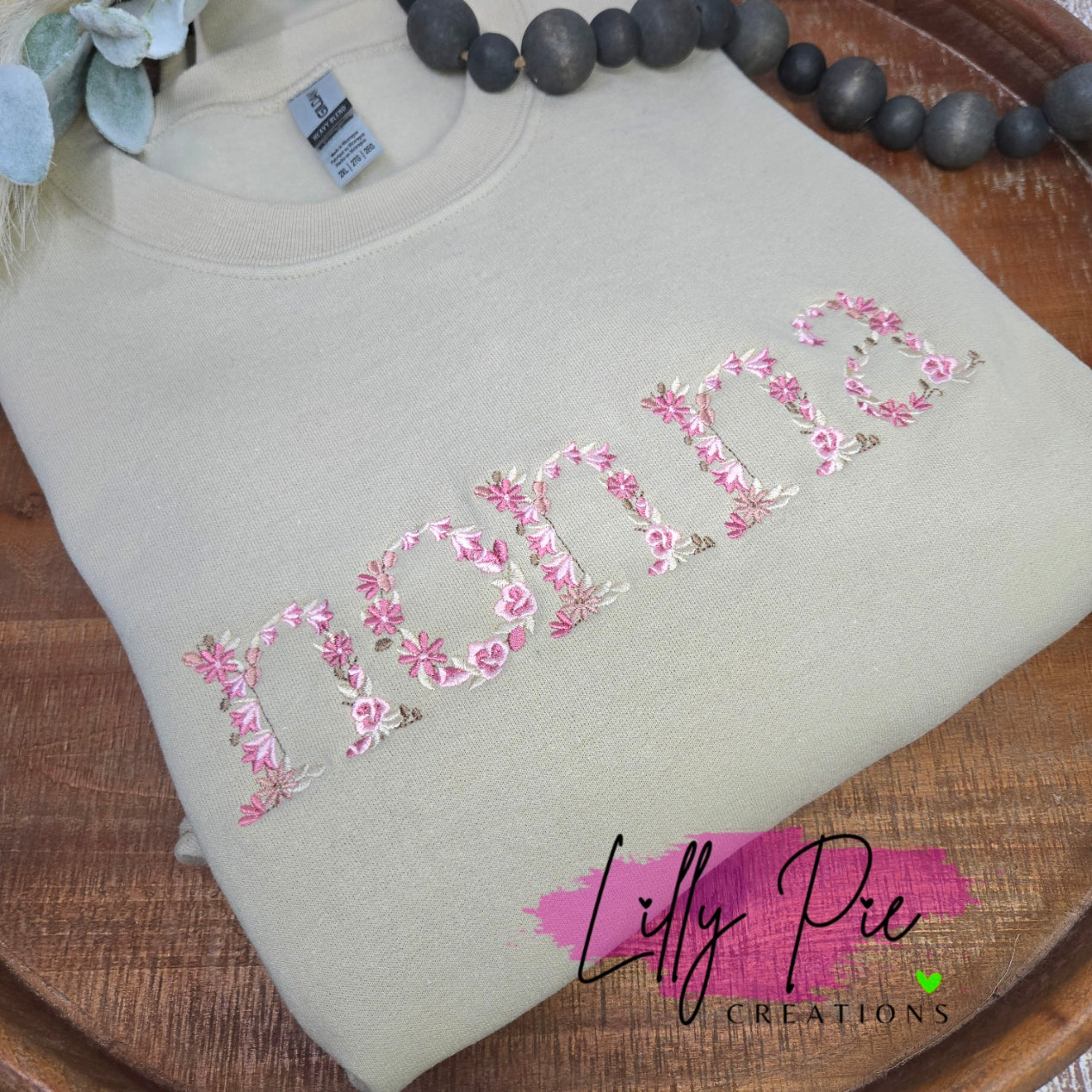 Custom Floral Word Embroidered Sweatshirt - Pink, blue or neutral designs available